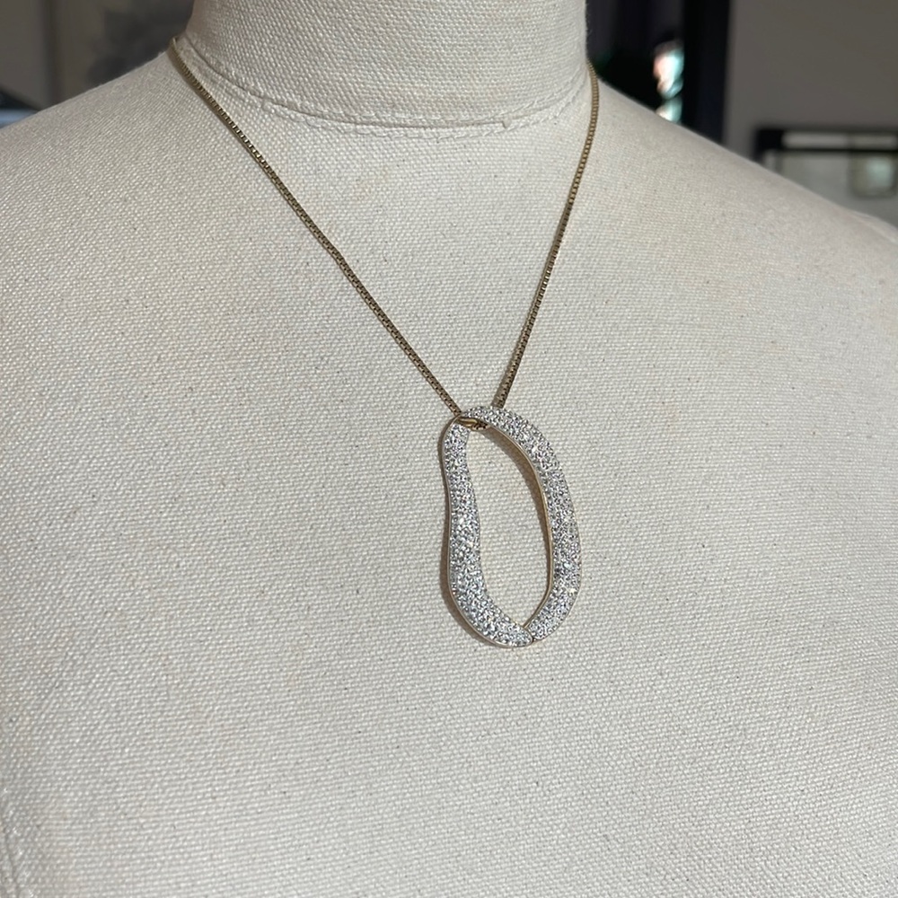 Swarovski Gold Necklace with Large Sparkly White Pendant with crystals